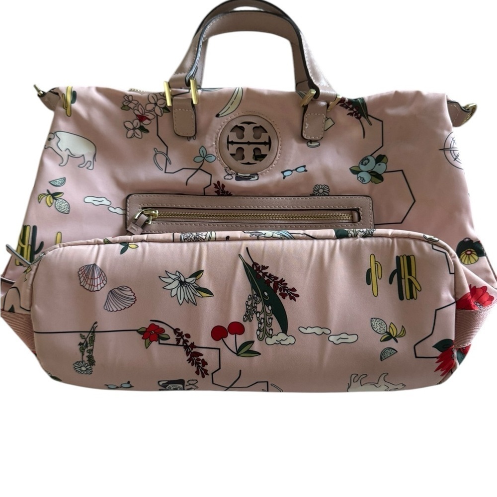 Tory Burch Pink Cherry, Shell, Floral, Parrot Cactus Printed Women's Bag 10x15x6 - Picture 4 of 14